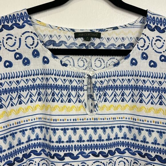 For Cynthia Dolman 3/4 Sleeve Linen Blend Printed Top Blouse Size M - Picture 2 of 9